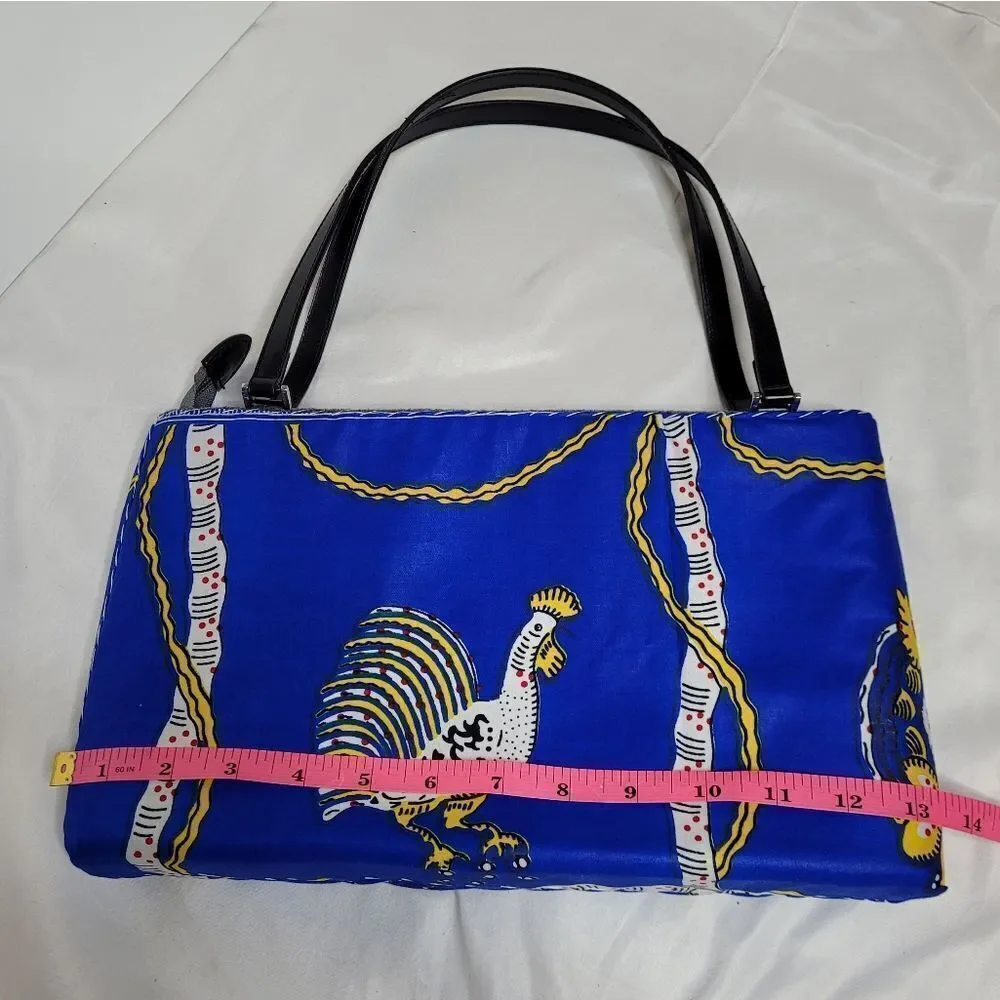 VINTAGE 90s/Y2K‎ blue rooster print structured hand bag purse - Picture 7 of 8